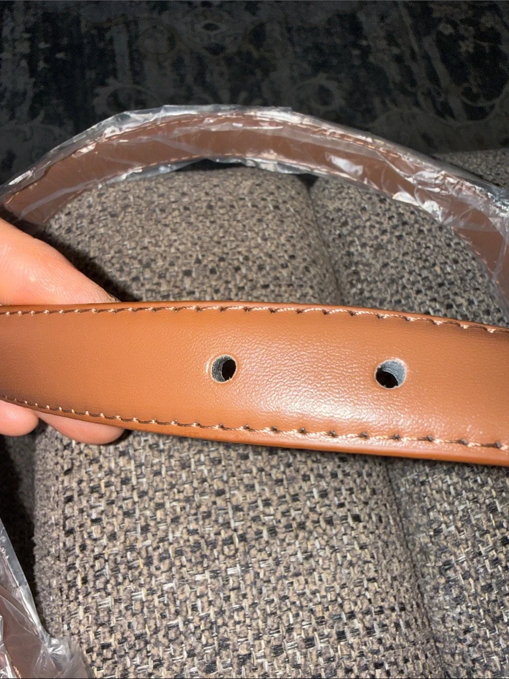 Women's Tan Leather Belt with Gold Buckle
